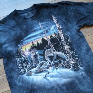 The Mountain Wolf Pack Forest Moon T-Shirt -‎ Find 13 Wolves - Blue Tie Dye - XL